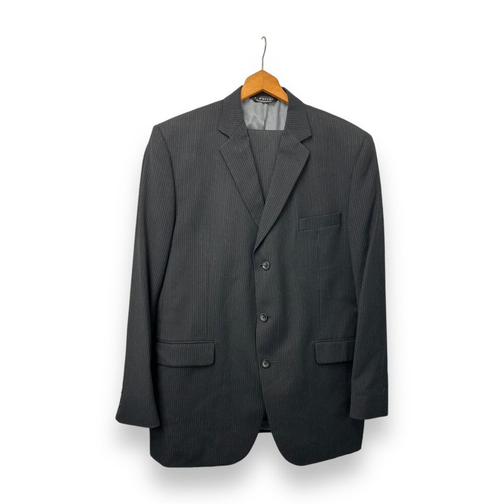 J. Ferrar Mens 2-Piece Pinstripe Wool Suit Jacket & Pants Size 44L